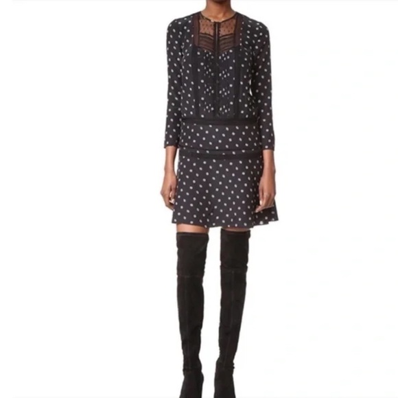 Veronica Beard 100% Silk Jasmine Lace Inset Boho Dress Black White Size 8 NWT - Picture 1 of 8